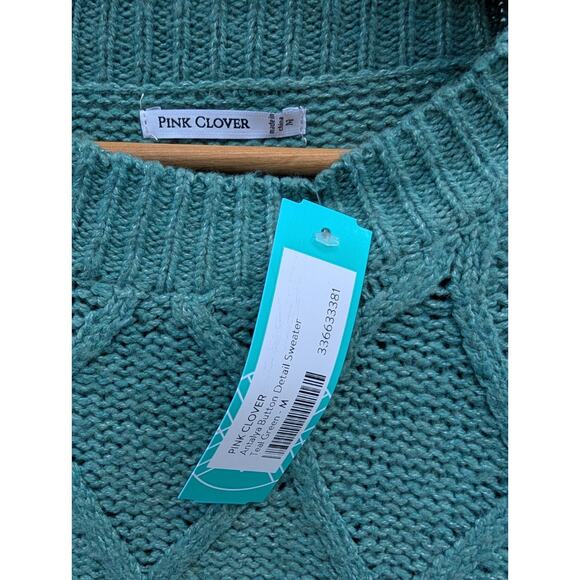 Pink Clover Women's Antalya Button Detail Cable Knit Sweater Sz M Teal Green - Picture 3 of 10
